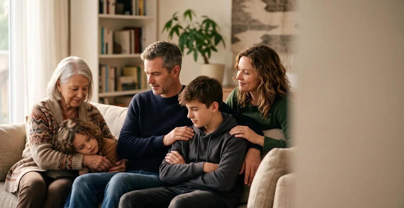 Photographie éditoriale d'une famille recomposée symbolisant le choix des bénéficiaires d'une assurance vie