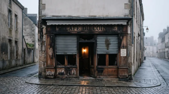 Vitrine d'un commerce partiellement endommagée après un sinistre, symbole de la garantie perte d'exploitation qui protège la continuite de l'activite