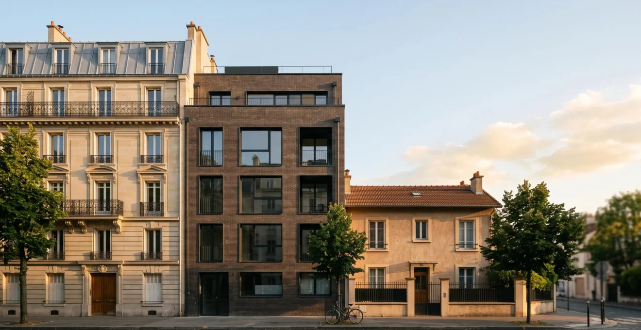 Vue d'ensemble stylisee d'un portefeuille de trois biens locatifs representant la gestion et la valorisation patrimoniale