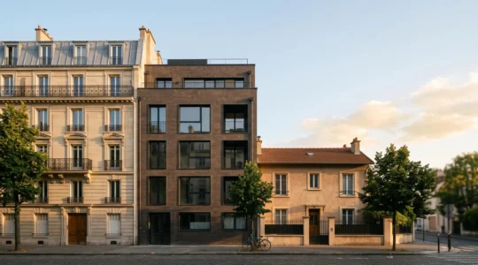Vue d'ensemble stylisee d'un portefeuille de trois biens locatifs representant la gestion et la valorisation patrimoniale