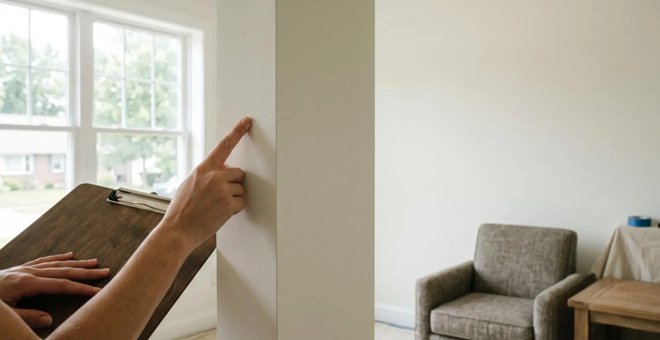 Propriétaire inspectant minutieusement une pièce fraîchement rénovée avant de signer le procès-verbal de réception de chantier