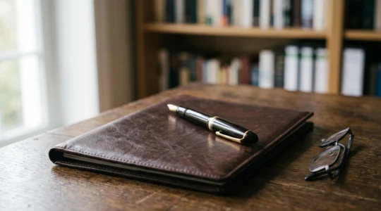 Stylo posé sur un document juridique fermé symbolisant la rédaction sécurisée d'une clause d'assurance vie
