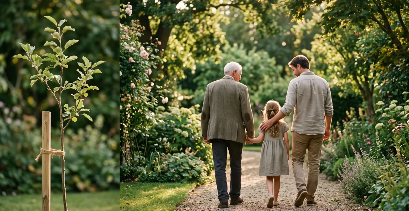 Photographie éditoriale symbolisant la croissance sécurisée d'un patrimoine familial sur le long terme